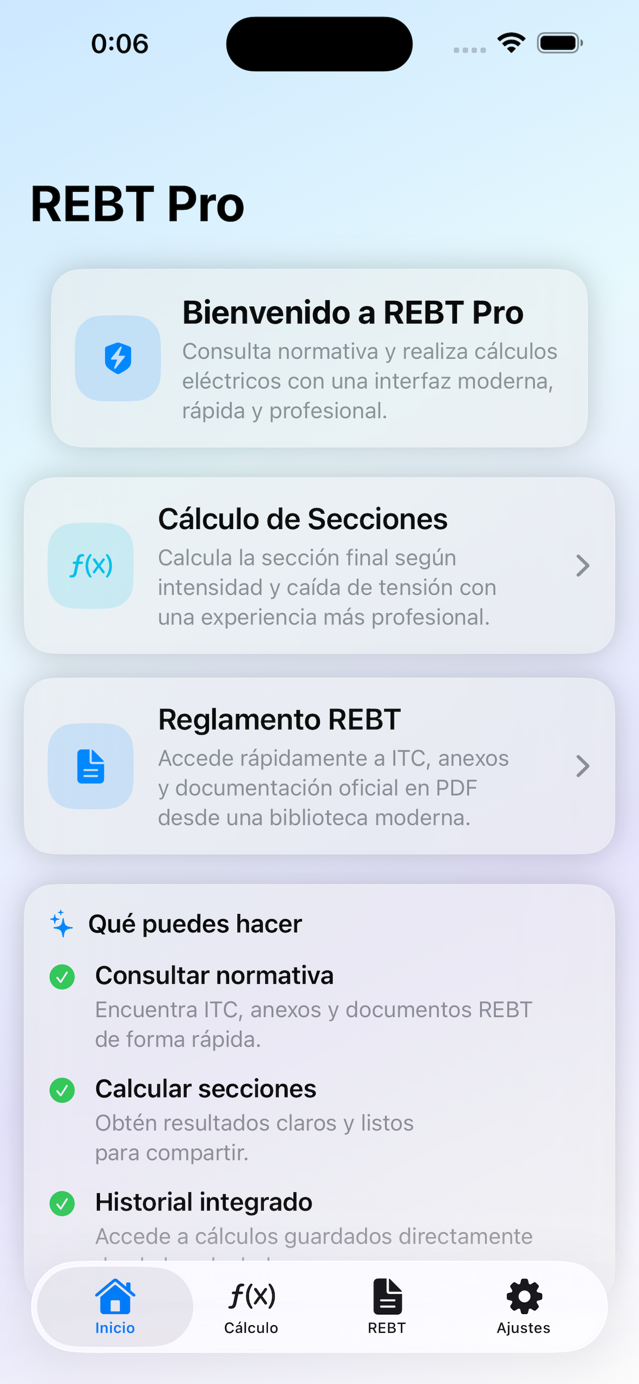 App de cálculo de sección de cable y consulta del REBT